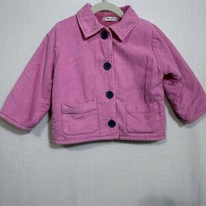 Baby Boden Pink Fleece Lined Corduroy Button Up Chore Jacket Girl's 18-24 Months